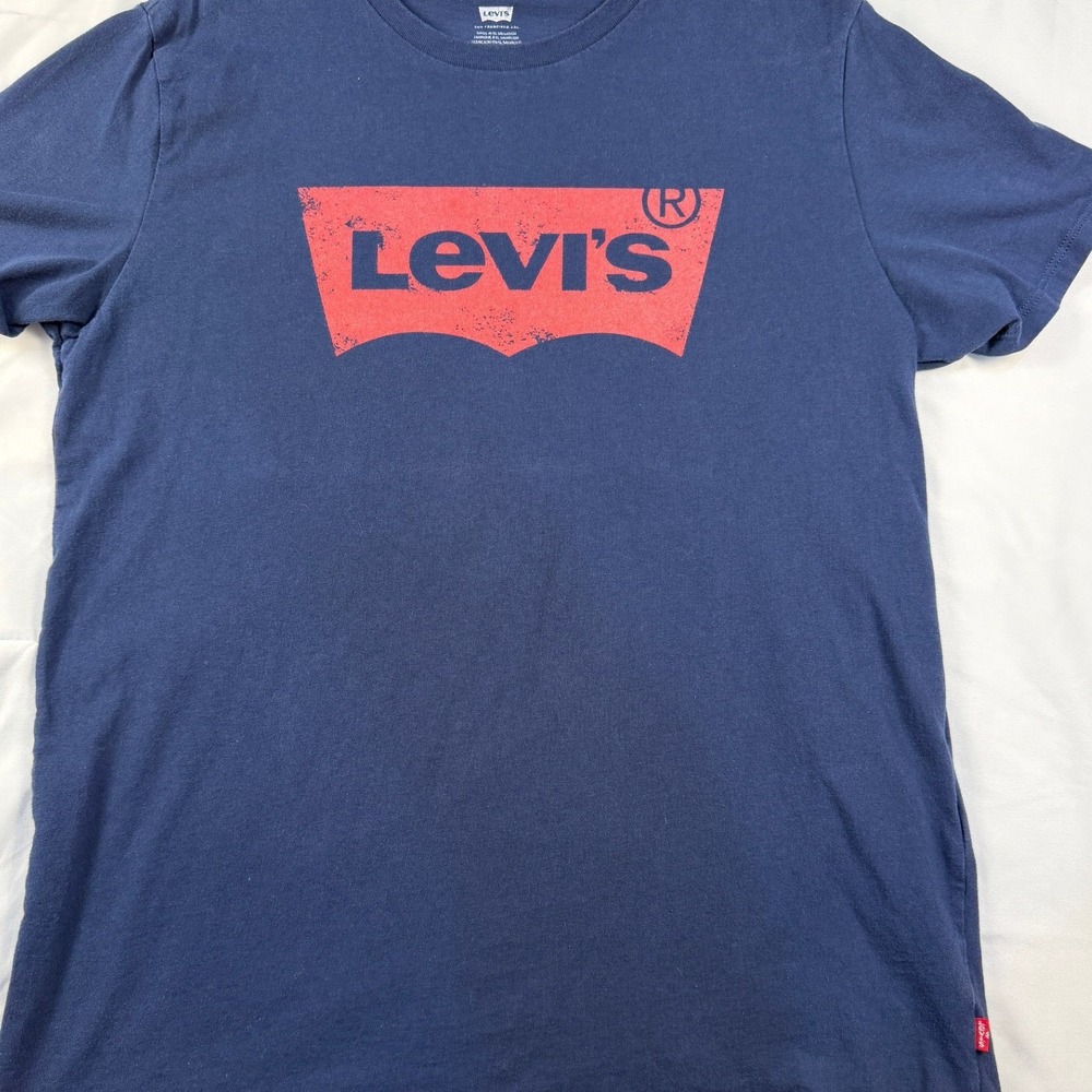 Levis Mens Big Logo Graphic T Shirt Large L Navy Blue Cotton Short Sleeve Tee